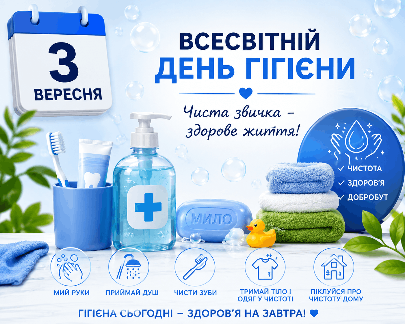 Медичний календар: 3 вересня  Всесвітній день гігієни